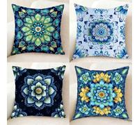 Housse Coussin Turquoise Coussin Canape 50 X 50 cm Lot de 4, Super Doux Taie Oreiller Mandala Taies d'Oreillers Double Face à Motif avec Fermeture Eclair Caché pour Decoration Maison -bby25011G0