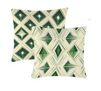 Housse Coussin Vert Coussin Exterieur Impermeable Taie Oreiller Géométrie Velours Décoratifs Coussins 65x65cm Lot de 2 Canapé Fermeture Eclair Cachée pour Automne Chaise de Jardin Decoratif T-696