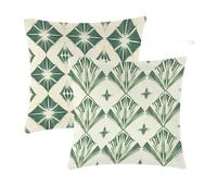 Housse Coussin Vert Coussin Exterieur Impermeable Taie Oreiller Géométrie Velours Décoratifs Coussins 35x35cm Lot de 2 Canapé Fermeture Eclair Cachée pour Automne Chaise de Jardin Decoratif T-708