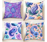 Housse Coussin Violet Coussin Canape 55x55 Lot de 4, Super Doux Taie Oreiller ModèLe Taies d'Oreillers Double Face à Motif avec Fermeture Eclair Caché pour Decoration Maison, Cadeau Femme -bby250111B