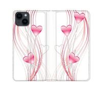 Housse Cuir Portefeuille Pour Iphone 15 (6,1) Amour Coeur Rose Montant Sur Blanc