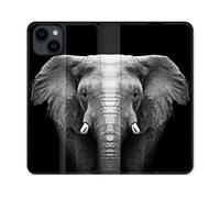 Housse Cuir Portefeuille Pour Iphone 15 (6,1) Animal Elephant Noir