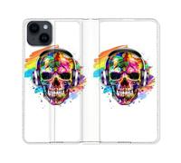 Housse Cuir Portefeuille Pour Iphone 15 (6,1) Tete De Mort Tag