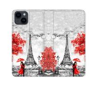 Housse Cuir Portefeuille Pour Iphone 15 Plus (6,7) Voyage France Paris Rouge
