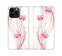 Housse Cuir Portefeuille Pour Iphone 15 Pro Plus (6,7) Amour Coeur Rose Montant Sur Blanc