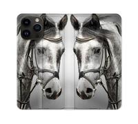 Housse Cuir Portefeuille Pour Iphone 15 Pro Plus (6,7) Animal Cheval Blanc