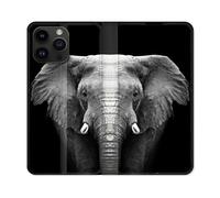Housse Cuir Portefeuille Pour Iphone 15 Pro Plus (6,7) Animal Elephant Noir