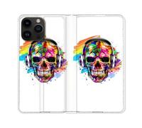 Housse Cuir Portefeuille Pour Iphone 15 Pro Plus (6,7) Tete De Mort Tag