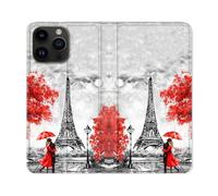 Housse Cuir Portefeuille Pour Iphone 15 Pro Plus (6,7) Voyage France Paris Rouge