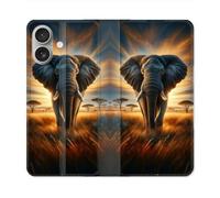 Housse Cuir Portefeuille Pour Iphone 16 Animal Elephant Savane