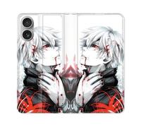 Housse Cuir Portefeuille Pour Iphone 16 Manga Tokyo Ghoul Kaneki Blanc