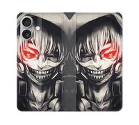 Housse Cuir Portefeuille Pour Iphone 16 Manga Tokyo Ghoul Kaneki Noir