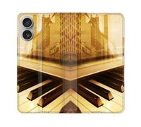 Housse Cuir Portefeuille Pour Iphone 16 Musique Piano Retro