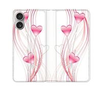 Housse Cuir Portefeuille Pour Iphone 16 Plus Amour Coeur Rose Montant Sur Blanc