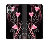 Housse Cuir Portefeuille Pour Iphone 16 Plus Amour Coeur Rose Montant Sur Noir
