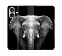 Housse Cuir Portefeuille Pour Iphone 16 Plus Animal Elephant Noir
