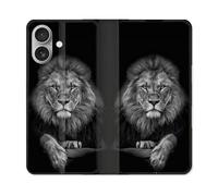 Housse Cuir Portefeuille Pour Iphone 16 Plus Animal Lion Majestueux