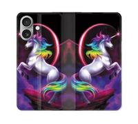 Housse Cuir Portefeuille Pour Iphone 16 Plus Fantastique Licorne Arc En Ciel
