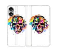 Housse Cuir Portefeuille Pour Iphone 16 Plus Tete De Mort Tag