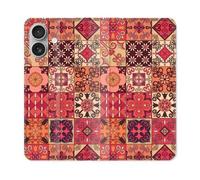 Housse Cuir Portefeuille Pour Iphone 16 Plus Texture Carreau Ciment Rouge