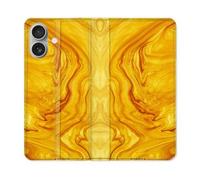 Housse Cuir Portefeuille Pour Iphone 16 Plus Texture Marbre Jaune