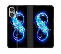 Housse Cuir Portefeuille Pour Iphone 16 Plus Texture Plume Infini Bleu