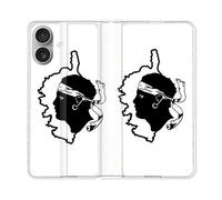 Housse Cuir Portefeuille Pour Iphone 16 Plus Voyage Corse Blanc