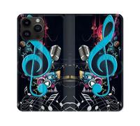 Housse Cuir Portefeuille Pour Iphone 16 Pro Musique Cle Sol Bleu
