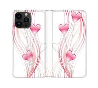 Housse Cuir Portefeuille Pour Iphone 16 Pro Plus Amour Coeur Rose Montant Sur Blanc