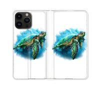 Housse Cuir Portefeuille Pour Iphone 16 Pro Plus Animal Tortue Blanche Multicolore