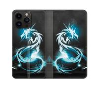 Housse Cuir Portefeuille Pour Iphone 16 Pro Plus Fantastique Dragon Bleu
