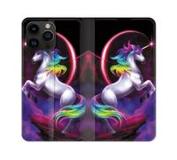 Housse Cuir Portefeuille Pour Iphone 16 Pro Plus Fantastique Licorne Arc En Ciel