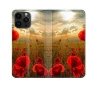 Housse Cuir Portefeuille Pour Iphone 16 Pro Plus Fleur Housse Coquelicot