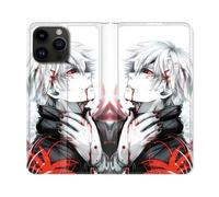 Housse Cuir Portefeuille Pour Iphone 16 Pro Plus Manga Tokyo Ghoul Kaneki Blanc