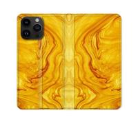Housse Cuir Portefeuille Pour Iphone 16 Pro Plus Texture Marbre Jaune