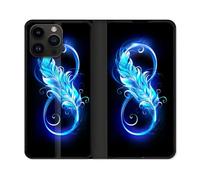 Housse Cuir Portefeuille Pour Iphone 16 Pro Plus Texture Plume Infini Bleu