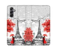 Housse Cuir Portefeuille Pour Samsung Galaxy A16 5g Voyage France Paris Rouge