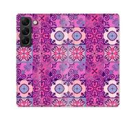 Housse Cuir Portefeuille Pour Samsung Galaxy S21 FE Texture Carreau Ciment Violet