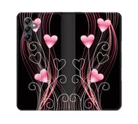 Housse Cuir Portefeuille Pour Samsung Galaxy S24 Amour Coeur Rose Montant Sur Noir
