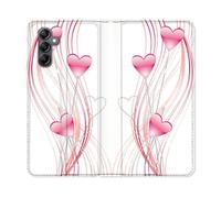 Housse Cuir Portefeuille Pour Samsung Galaxy S24 Fe Amour Coeur Rose Montant Sur Blanc