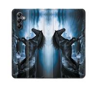 Housse Cuir Portefeuille Pour Samsung Galaxy S24 Fe Animal Cheval Noir