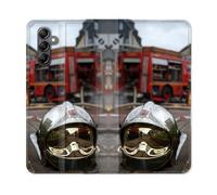 Housse Cuir Portefeuille Pour Samsung Galaxy S24 Fe Pompier Casque Camion