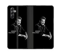 Housse Cuir Portefeuille Pour Samsung Galaxy S24 Musique Johnny Hallyday Noir