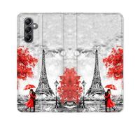 Housse Cuir Portefeuille Pour Samsung Galaxy S24 Plus Voyage France Paris Rouge