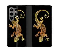 Housse Cuir Portefeuille Pour Samsung Galaxy S24 Ultra Animal Lezard Noir