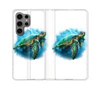 Housse Cuir Portefeuille Pour Samsung Galaxy S24 Ultra Animal Tortue Blanche Multicolore