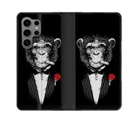 Housse Cuir Portefeuille Pour Samsung Galaxy S24 Ultra Decale Singe Mafia