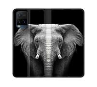 Housse Cuir Portefeuille Pour Vivo Y21 / Y21s / Y33s Animal Elephant Noir