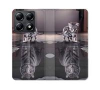 Housse Cuir Portefeuille Pour Xiaomi 14t Animal Chat Reflet