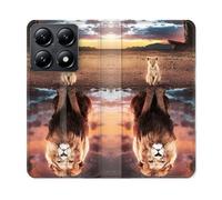 Housse Cuir Portefeuille Pour Xiaomi 14t Animal Lion Reflet
